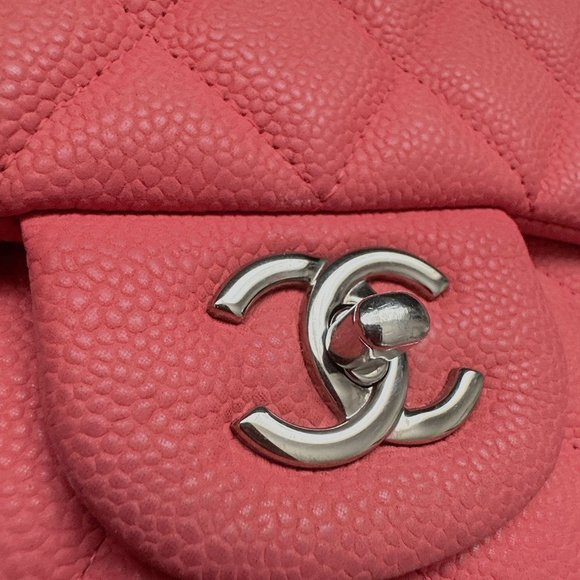 Chanel classic double flap jumbo watermelon pink caviar sliver hardware - Picture 5 of 10
